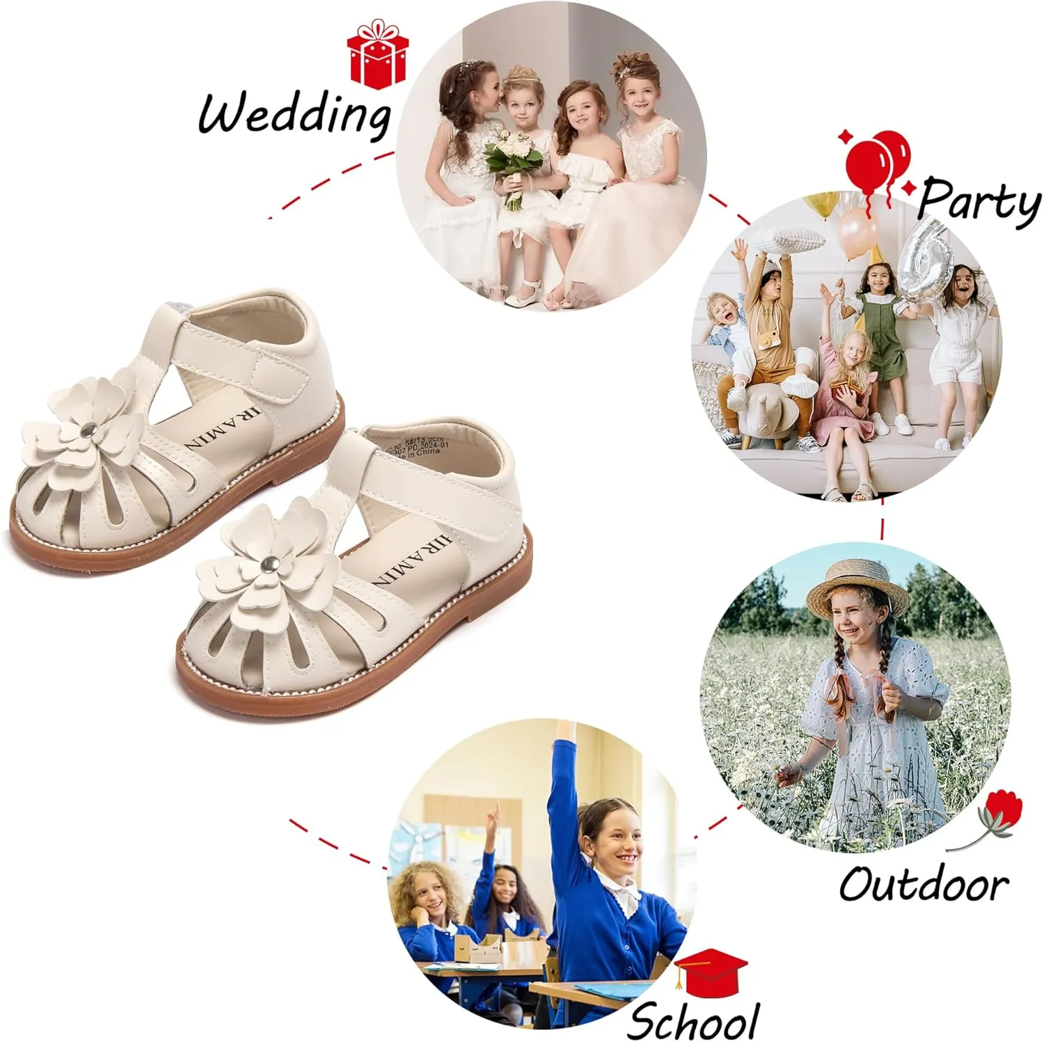 Toddler Little Girl Summer Sandals - Flower Girl Close Toe Dress Shoes Flats Wedding Princess