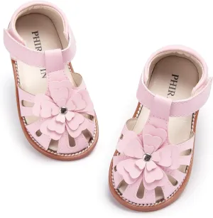 Toddler Little Girl Summer Sandals - Flower Girl Close Toe Dress Shoes Flats Wedding Princess