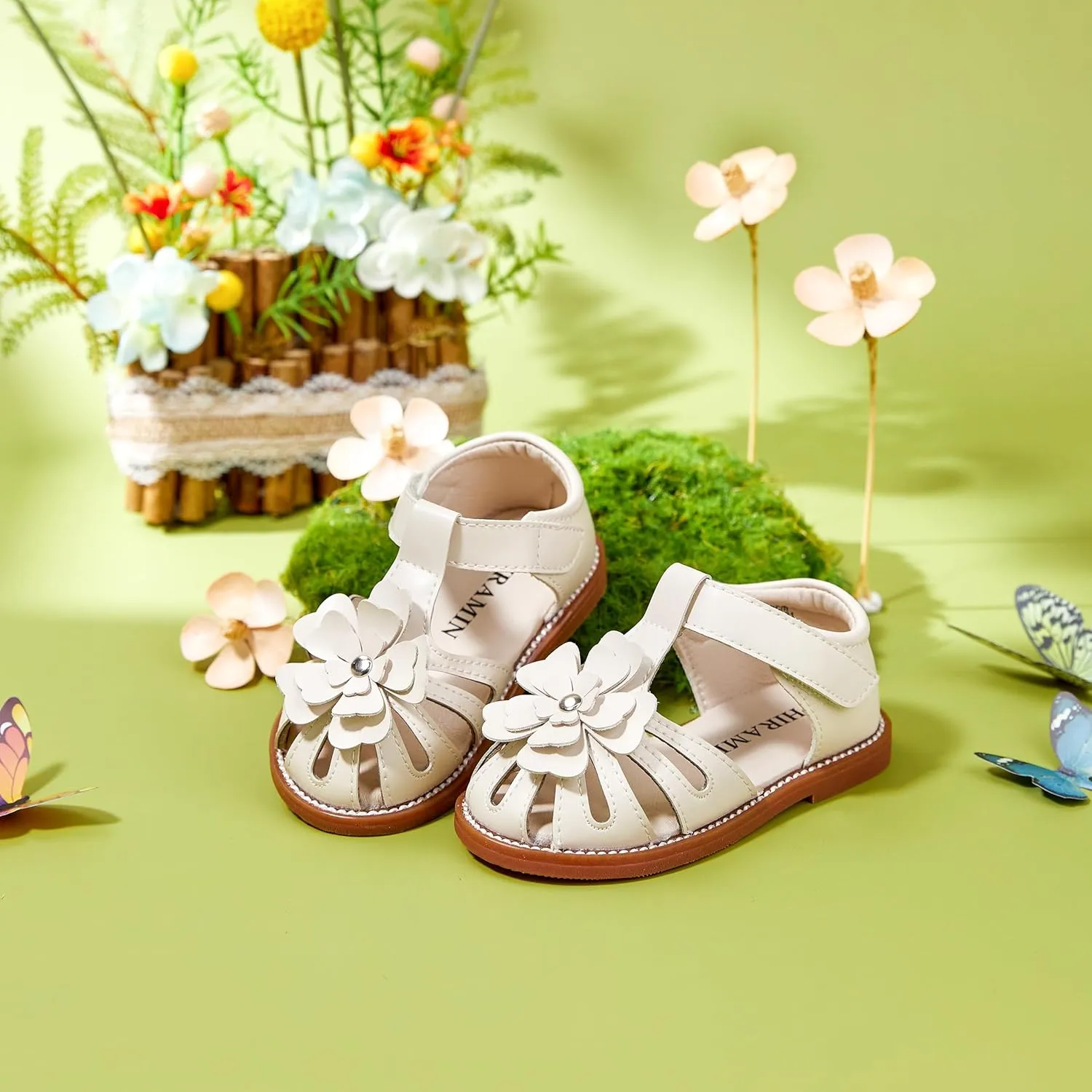 Toddler Little Girl Summer Sandals - Flower Girl Close Toe Dress Shoes Flats Wedding Princess