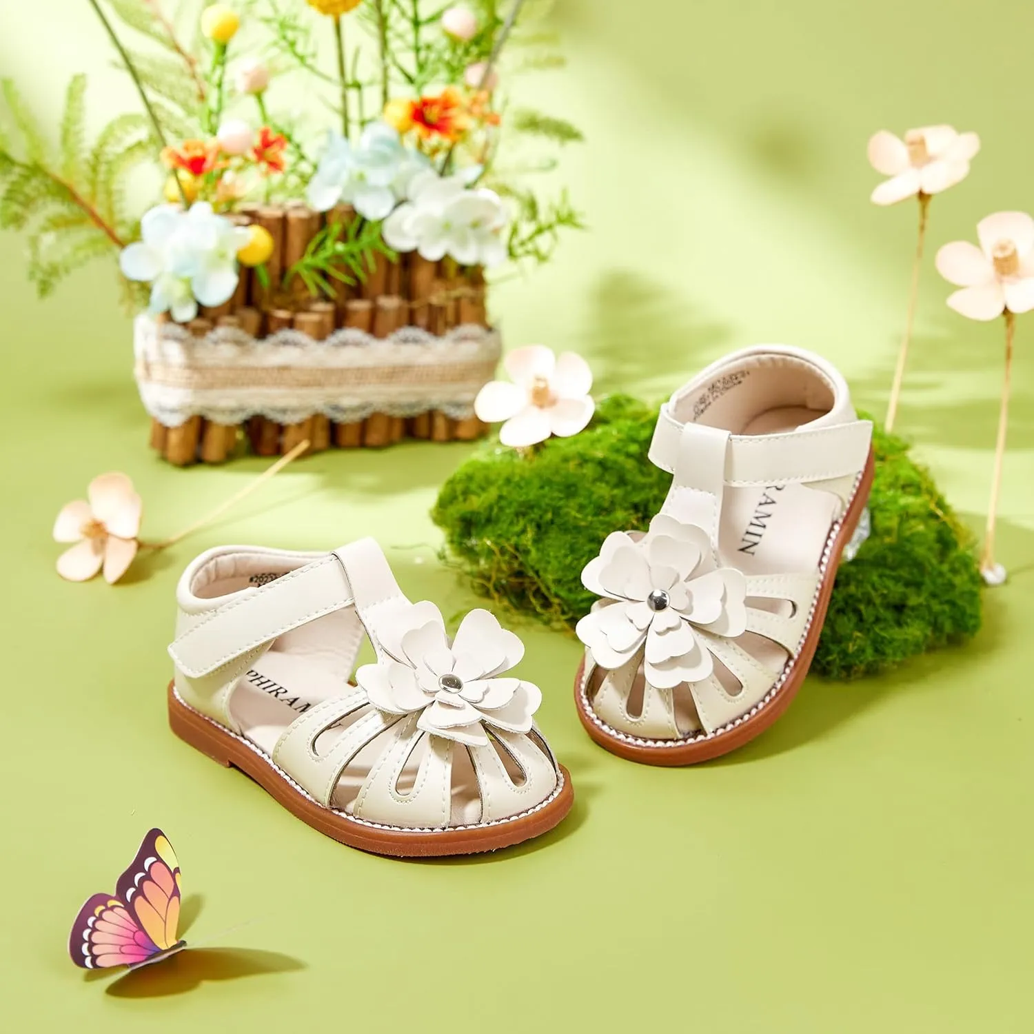 Toddler Little Girl Summer Sandals - Flower Girl Close Toe Dress Shoes Flats Wedding Princess