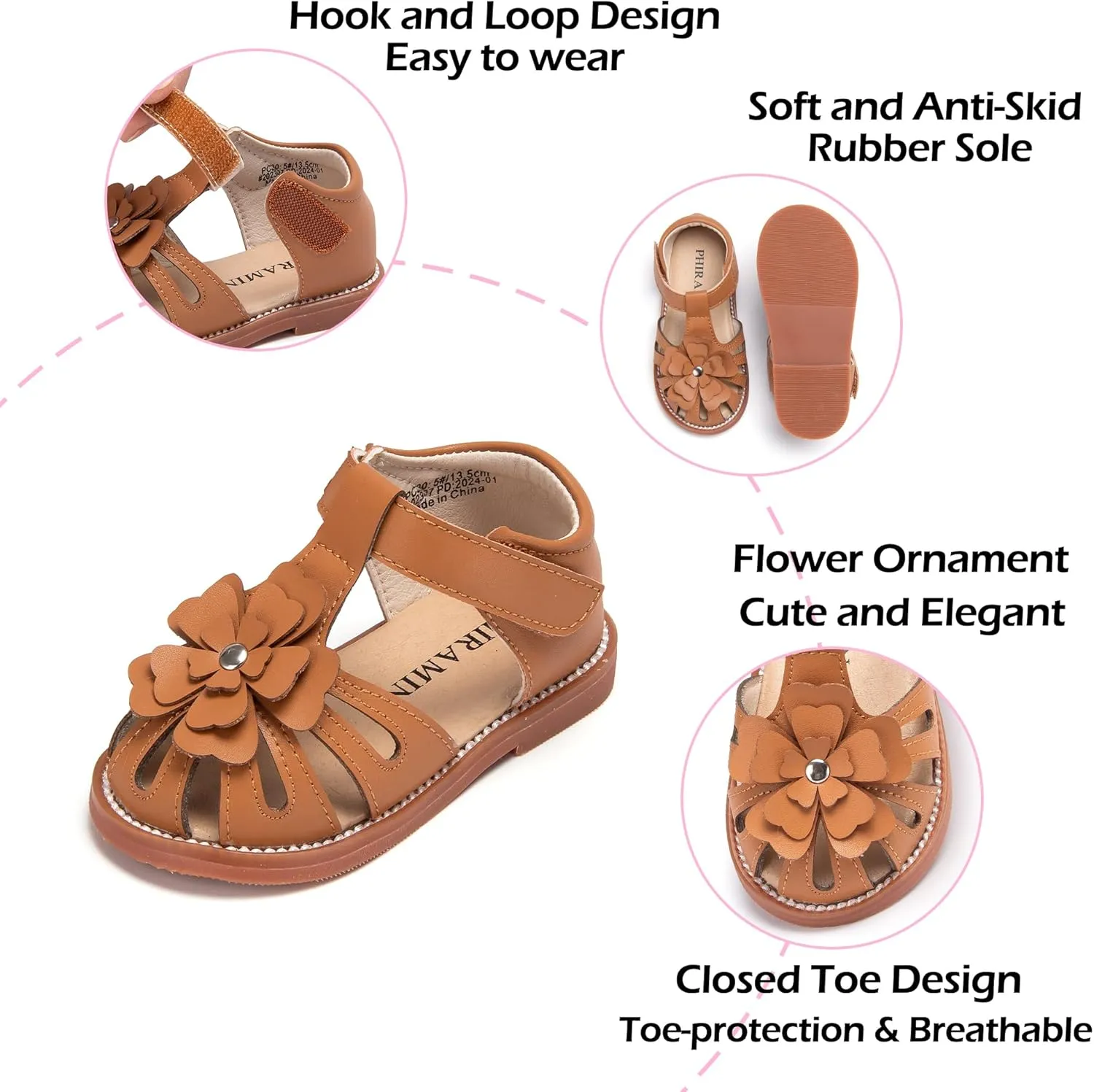 Toddler Little Girl Summer Sandals - Flower Girl Close Toe Dress Shoes Flats Wedding Princess