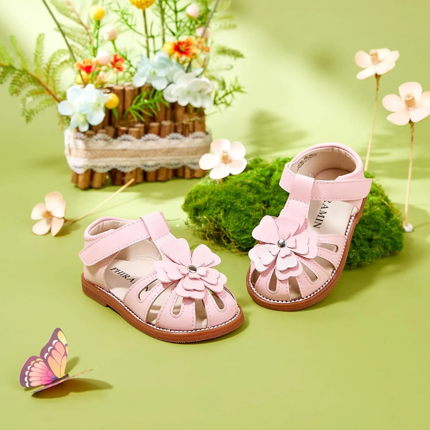 Toddler Little Girl Summer Sandals - Flower Girl Close Toe Dress Shoes Flats Wedding Princess