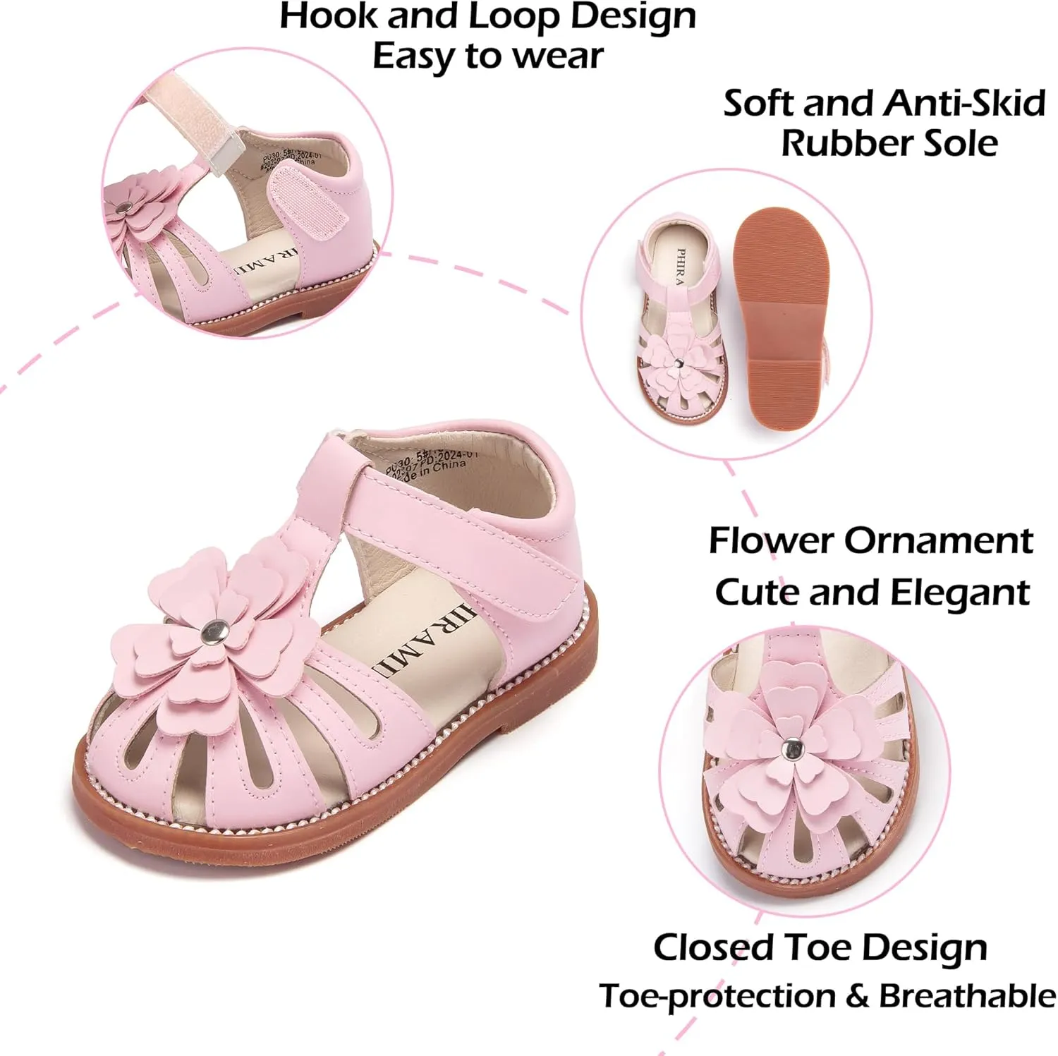 Toddler Little Girl Summer Sandals - Flower Girl Close Toe Dress Shoes Flats Wedding Princess