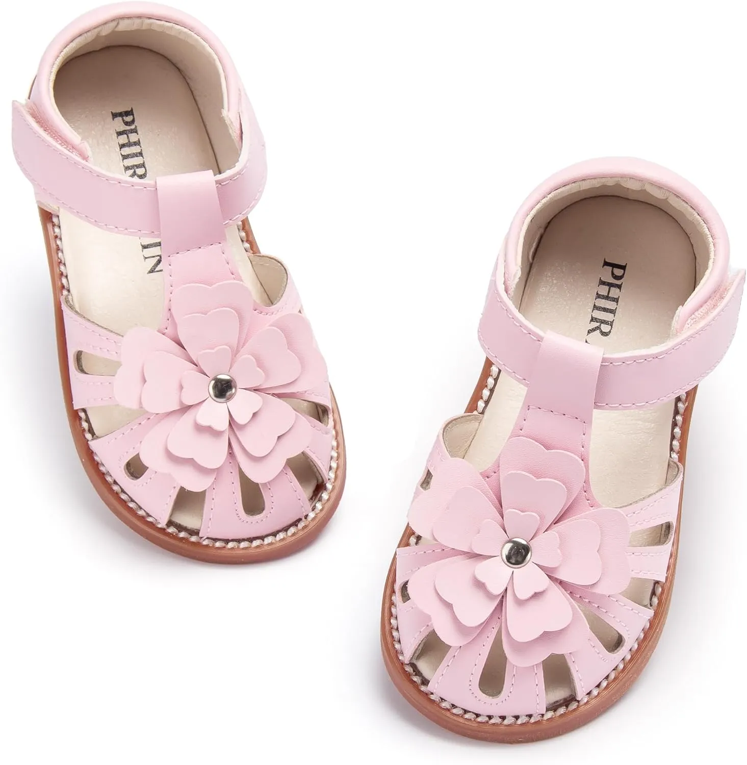 Toddler Little Girl Summer Sandals - Flower Girl Close Toe Dress Shoes Flats Wedding Princess