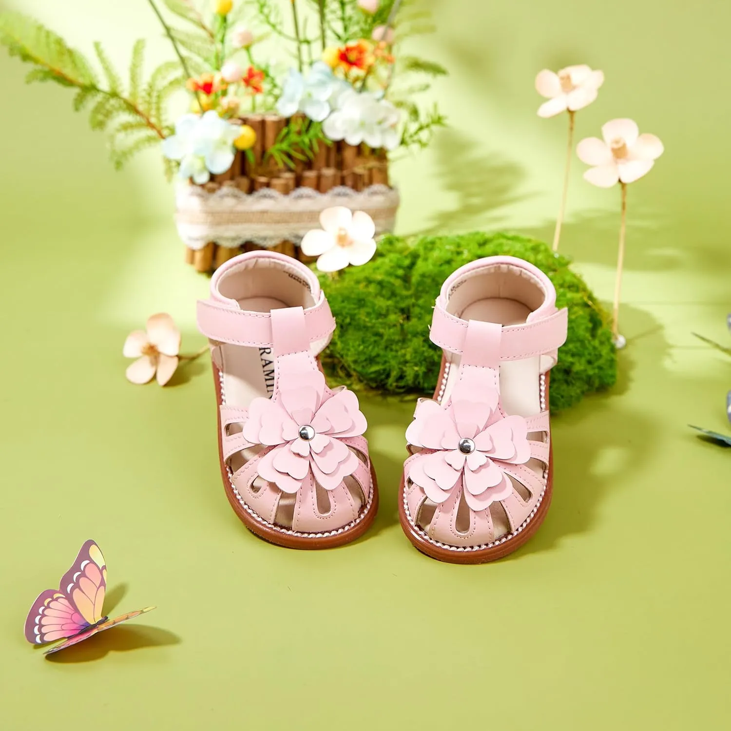 Toddler Little Girl Summer Sandals - Flower Girl Close Toe Dress Shoes Flats Wedding Princess