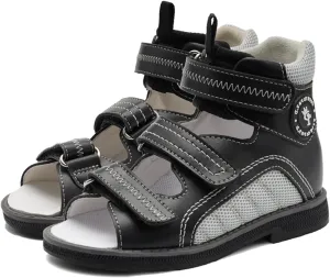 Toddlers Orthopedic Sandals with Arch and Ankle Support,Kids High Back Black Shoes