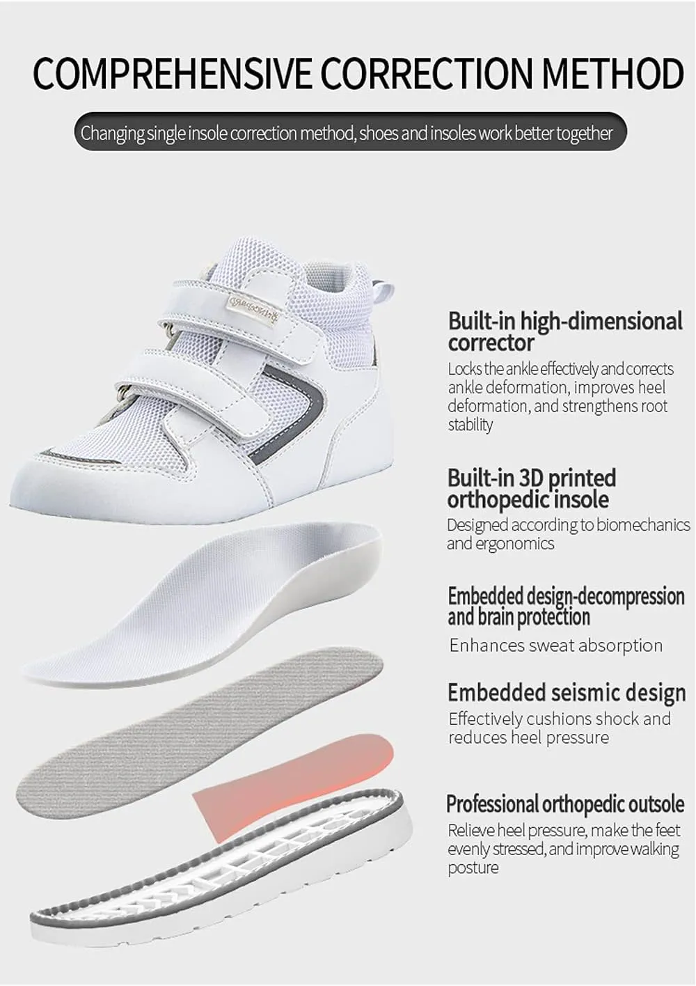 Toddlers Orthopedic Shoes，Kids High-top Corrective Sneakers for Boys and Girls with Arch and Ankle Support, Non-Slip Soles