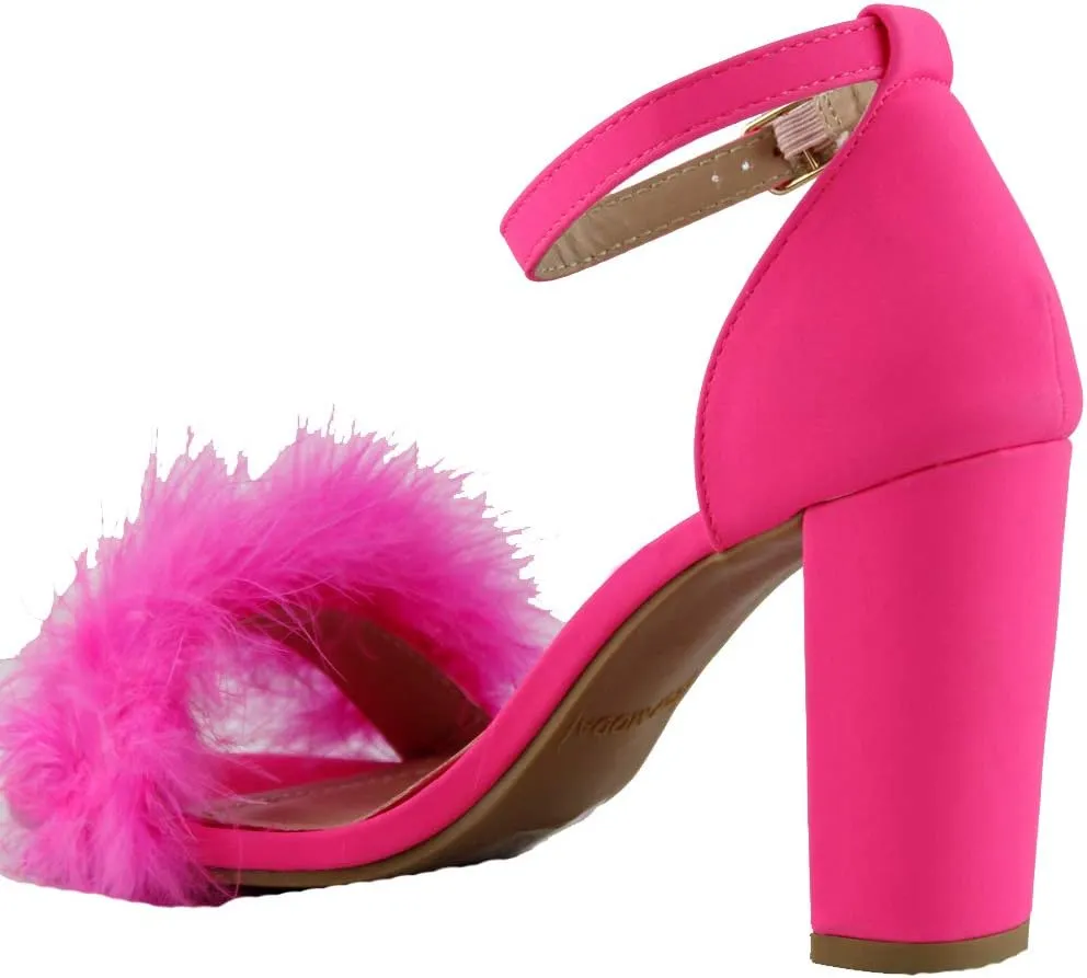 TOP Moda Konner 30 Womens Feather Chunky Heel Sandals