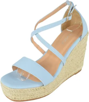 TOP Moda Women Espadrille Wedge High Heels Sandals Open Peep Toe Platform Ankle Strap PLATA-1