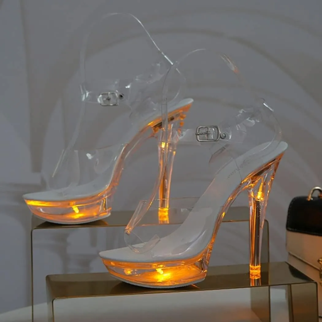 Tophacker Women's 5inch LED Light Transparent Platform Sandals Sexy Stripper Heels Pole Dancing Special Occasion Shoes Wedding Party Evening Dress Shoes Gifts for Female Friends