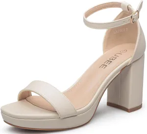 UBEE Nude High Heels Women's open toe ankle strap Thick heel Pump Sandals Party wedding Buckle Sandals