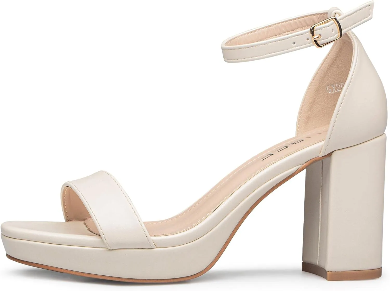UBEE Nude High Heels Women's open toe ankle strap Thick heel Pump Sandals Party wedding Buckle Sandals