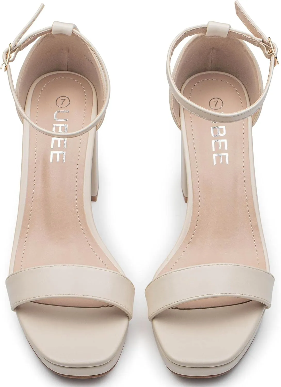 UBEE Nude High Heels Women's open toe ankle strap Thick heel Pump Sandals Party wedding Buckle Sandals