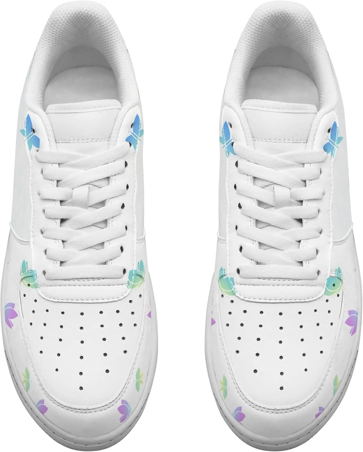 Unique Name Design Low-Top Sneakers - Personalized Customized Name Colorful Butterfly White Fashion Sneakers Casual Everyday Shoes for Women Men