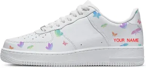Unique Name Design Low-Top Sneakers - Personalized Customized Name Colorful Butterfly White Fashion Sneakers Casual Everyday Shoes for Women Men