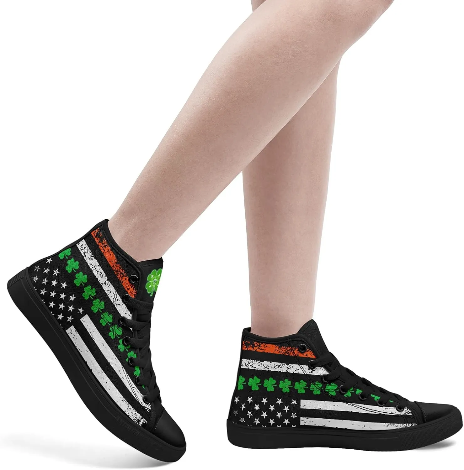 Unisex High-Top Canvas Sneakers – Green Lucky Design with Clover Hat, Comfortable and Stylish Canvas Casual Shoes for Men