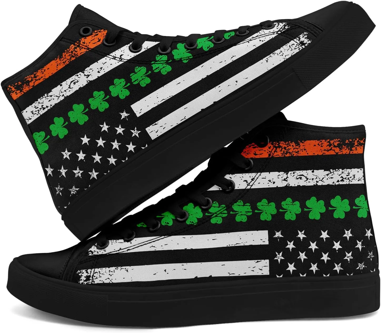 Unisex High-Top Canvas Sneakers – Green Lucky Design with Clover Hat, Comfortable and Stylish Canvas Casual Shoes for Men