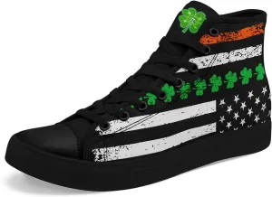 Unisex High-Top Canvas Sneakers – Green Lucky Design with Clover Hat, Comfortable and Stylish Canvas Casual Shoes for Men