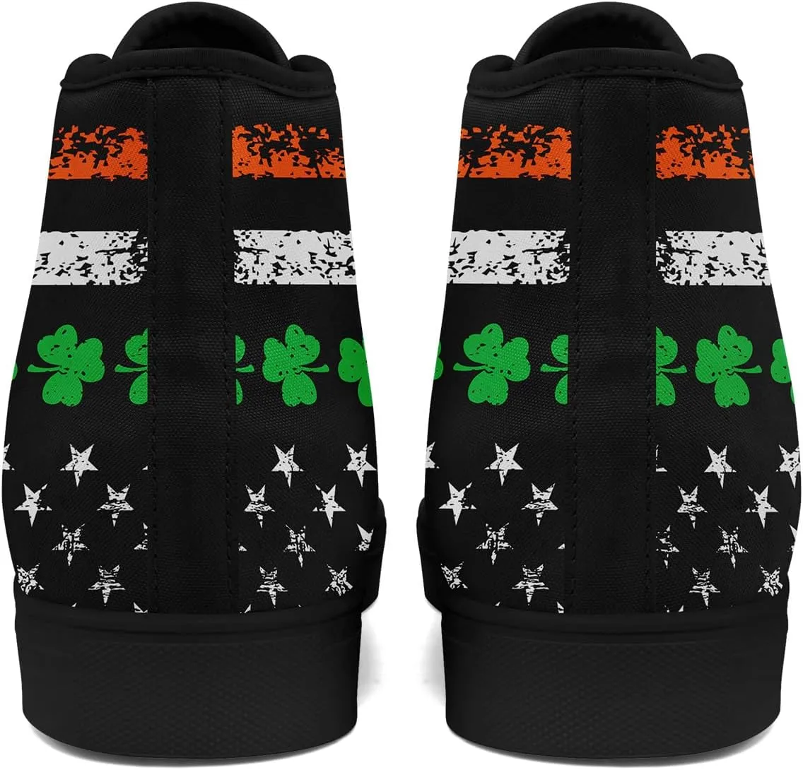 Unisex High-Top Canvas Sneakers – Green Lucky Design with Clover Hat, Comfortable and Stylish Canvas Casual Shoes for Men