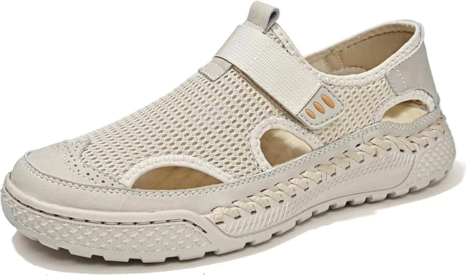 URLECHS Men's Breathable Mesh Closed Toe Hollow Sport Sandals Adjustable Hook&Loop Summer Beach Fishermen Shoes Comfortable Round Toe Anti-Slip Outdoor Casual Shoes