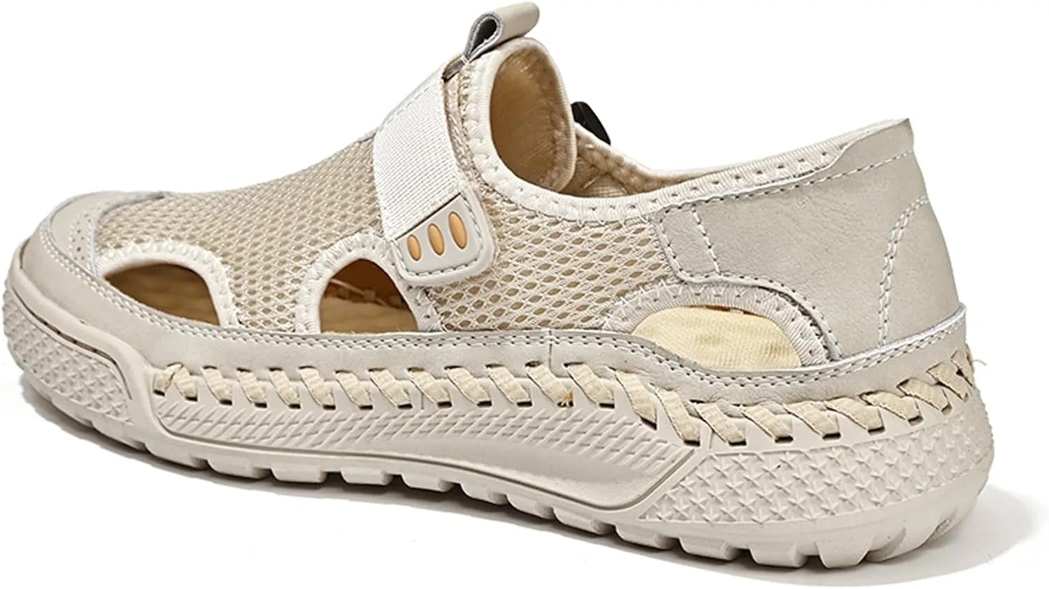 URLECHS Men's Breathable Mesh Closed Toe Hollow Sport Sandals Adjustable Hook&Loop Summer Beach Fishermen Shoes Comfortable Round Toe Anti-Slip Outdoor Casual Shoes