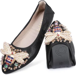 USANDY Women Ballet Flats Rhinestone Wedding Ballerina Shoes Foldable Sparkly Comfort Slip on Flat Shoes