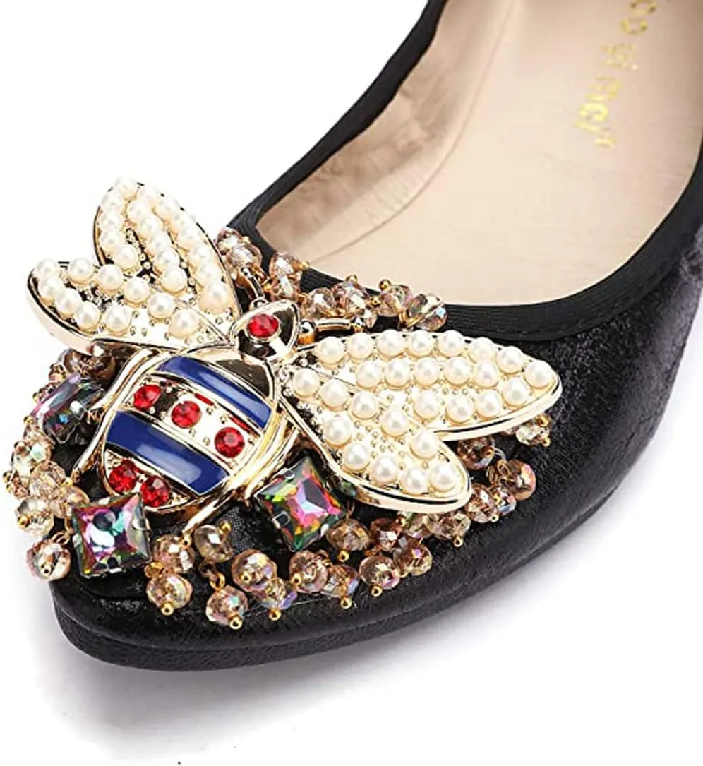 USANDY Women Ballet Flats Rhinestone Wedding Ballerina Shoes Foldable Sparkly Comfort Slip on Flat Shoes