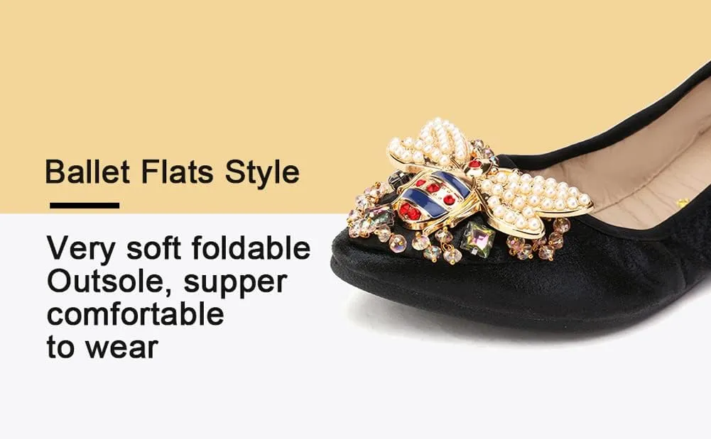 USANDY Women Ballet Flats Rhinestone Wedding Ballerina Shoes Foldable Sparkly Comfort Slip on Flat Shoes