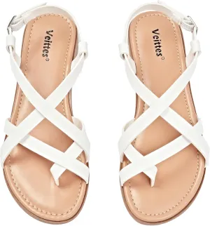 Veittes Women's Flat Slide Sandals - Comfort Casual Criss Cross Flat Summer Shoes.