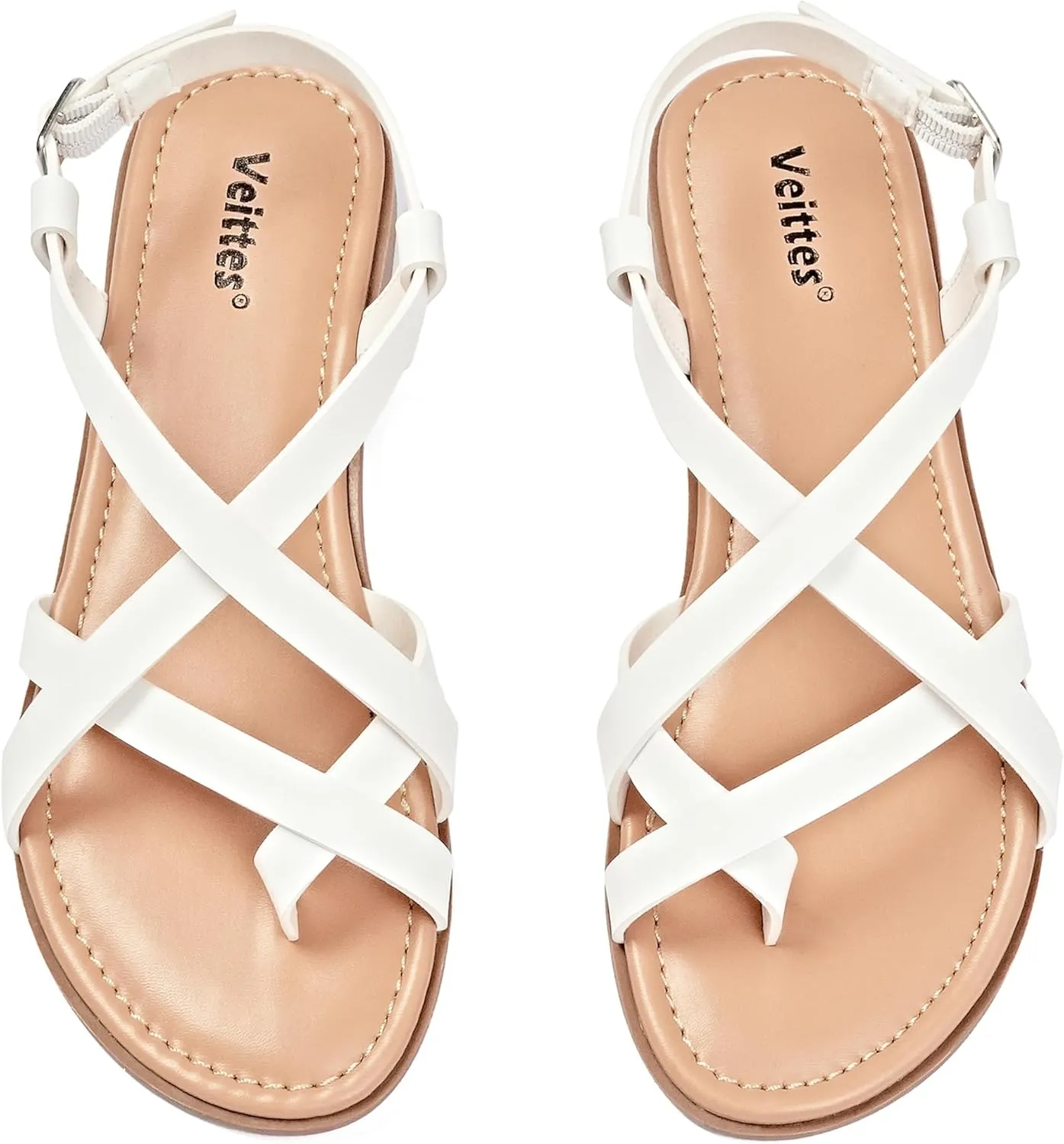 Veittes Women's Flat Slide Sandals - Comfort Casual Criss Cross Flat Summer Shoes.