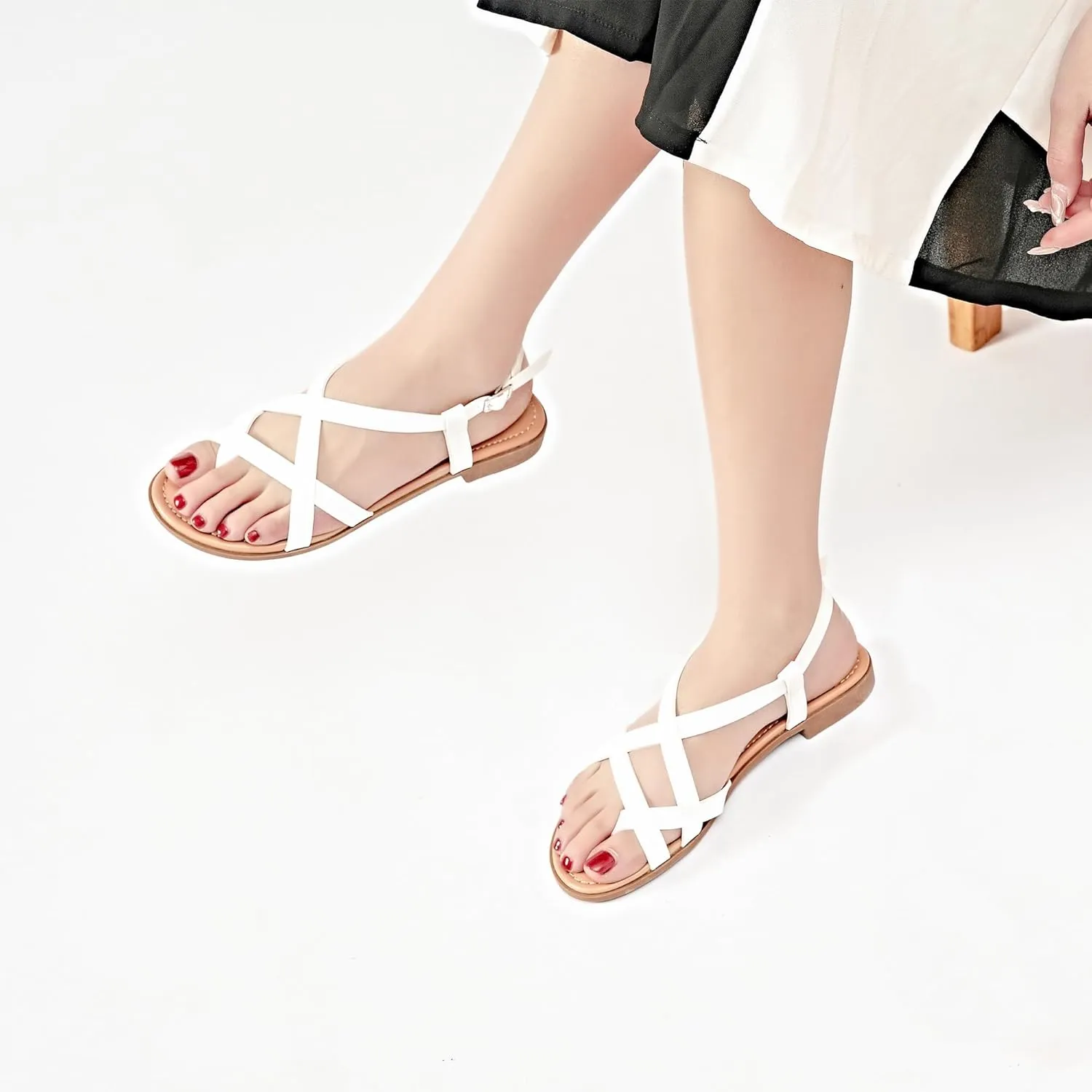 Veittes Women's Flat Slide Sandals - Comfort Casual Criss Cross Flat Summer Shoes.