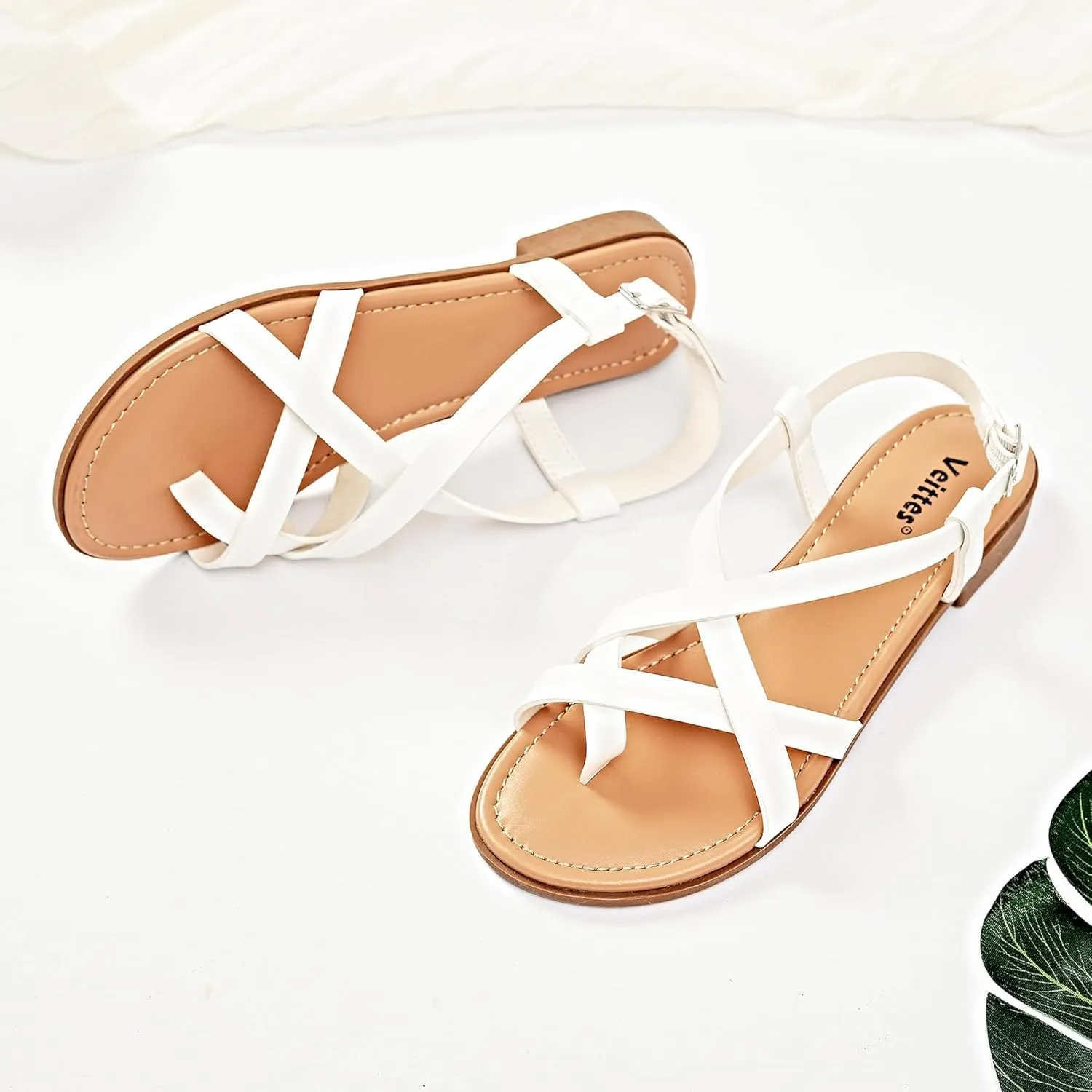 Veittes Women's Flat Slide Sandals - Comfort Casual Criss Cross Flat Summer Shoes.