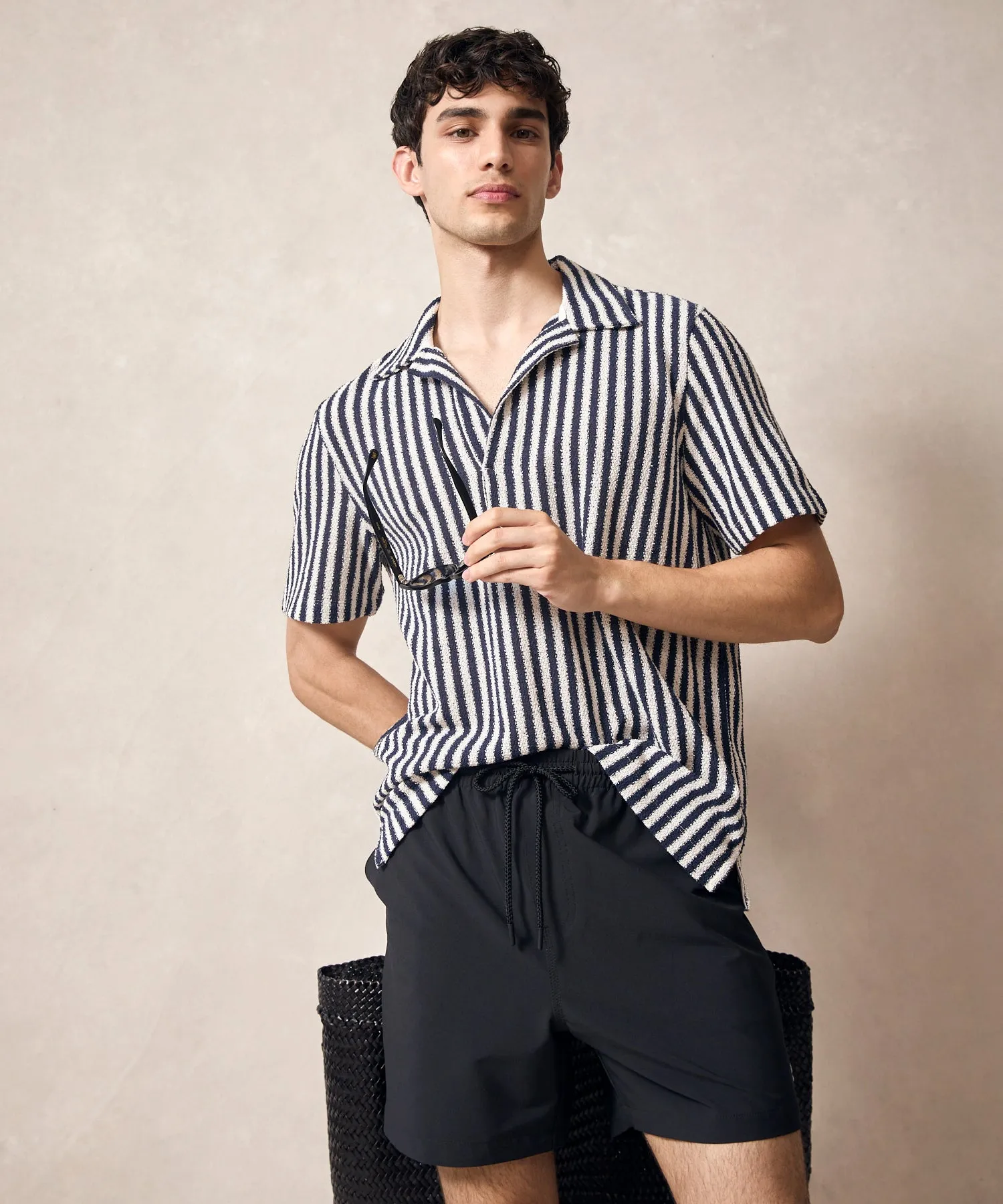 Vertical Stripe Polo in Classic Navy