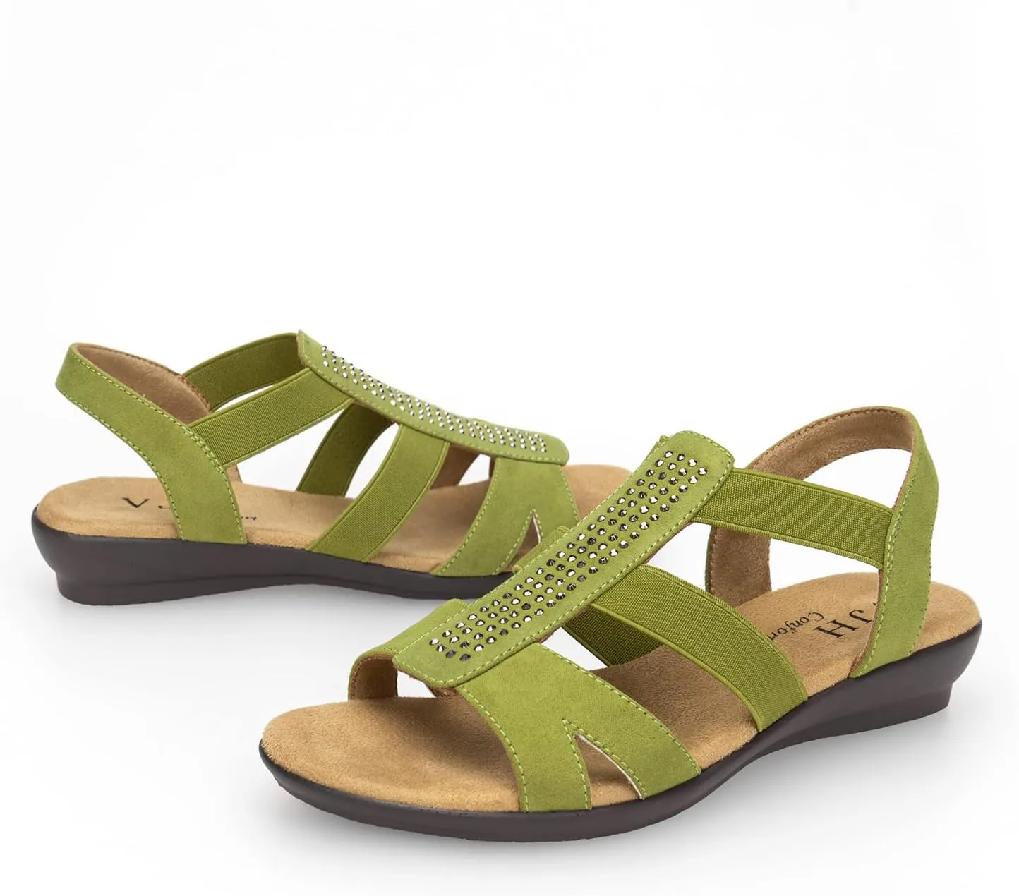 VJH confort Women's Comfort Flat Sandals Summer,with Rhinestone Open Toe Elastic Slip On Slingback Casual Walking Low Heele Sandals