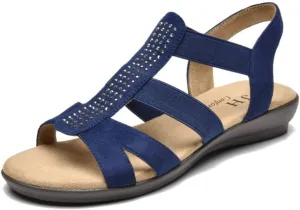 VJH confort Women's Comfort Flat Sandals Summer,with Rhinestone Open Toe Elastic Slip On Slingback Casual Walking Low Heele Sandals