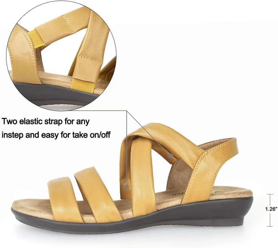 VJH confort Women’s Flat Sandals, Soft Straps Slip-on Open Toe Light Weight Elastic Slingback Comfort Casual Walking Sandals