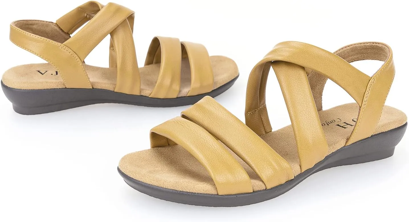 VJH confort Women’s Flat Sandals, Soft Straps Slip-on Open Toe Light Weight Elastic Slingback Comfort Casual Walking Sandals
