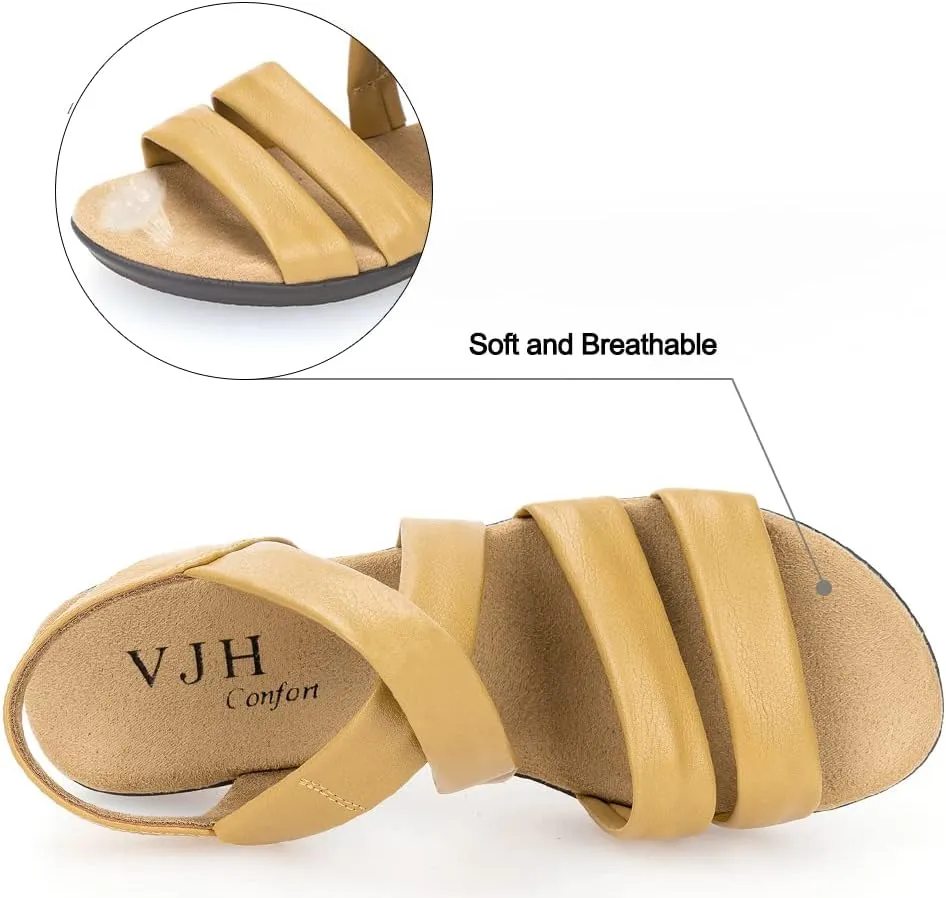 VJH confort Women’s Flat Sandals, Soft Straps Slip-on Open Toe Light Weight Elastic Slingback Comfort Casual Walking Sandals