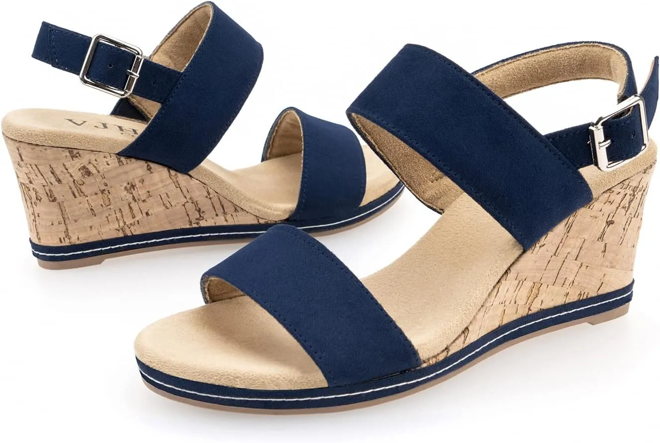 VJH confort Women's Wedge Sandals Buckle Straps Cork Platform Comfort Slingback Dress Open Toe Sandals