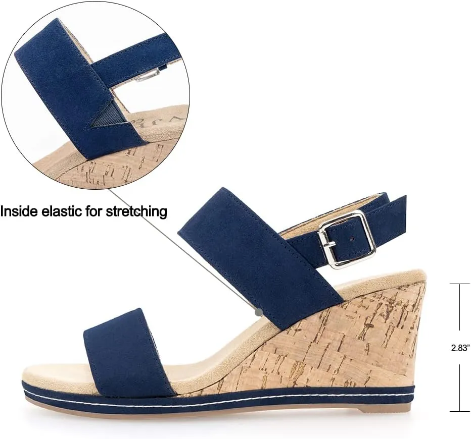 VJH confort Women's Wedge Sandals Buckle Straps Cork Platform Comfort Slingback Dress Open Toe Sandals