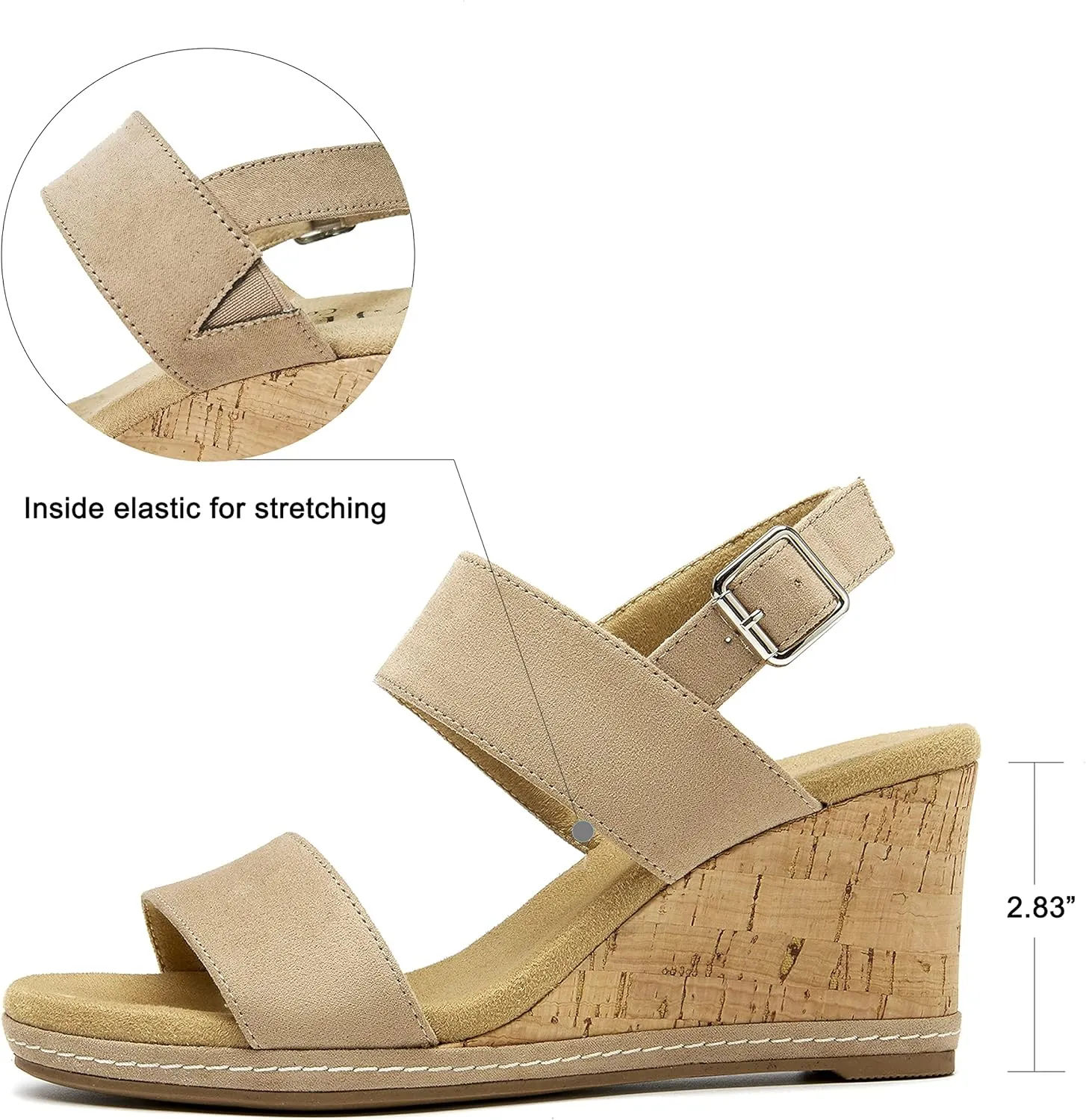 VJH confort Women's Wedge Sandals Buckle Straps Cork Platform Comfort Slingback Dress Open Toe Sandals