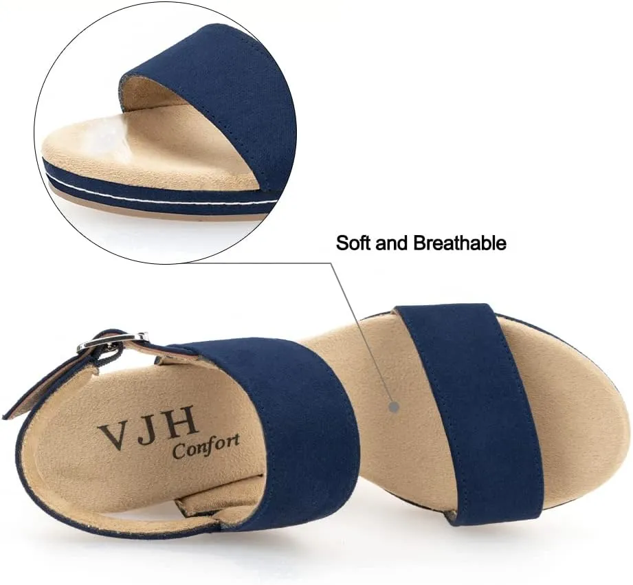 VJH confort Women's Wedge Sandals Buckle Straps Cork Platform Comfort Slingback Dress Open Toe Sandals