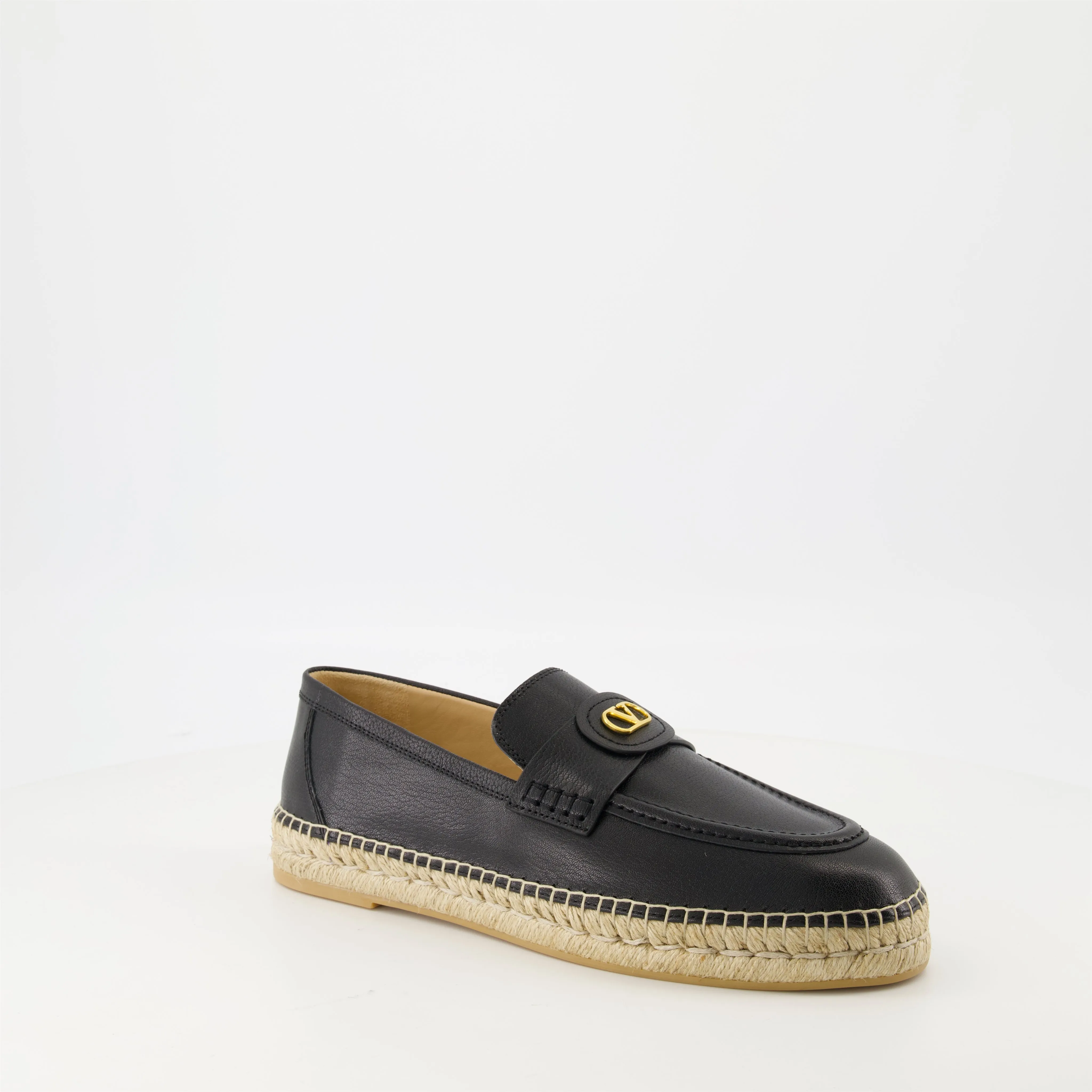 VLogo Black Leather Espadrilles