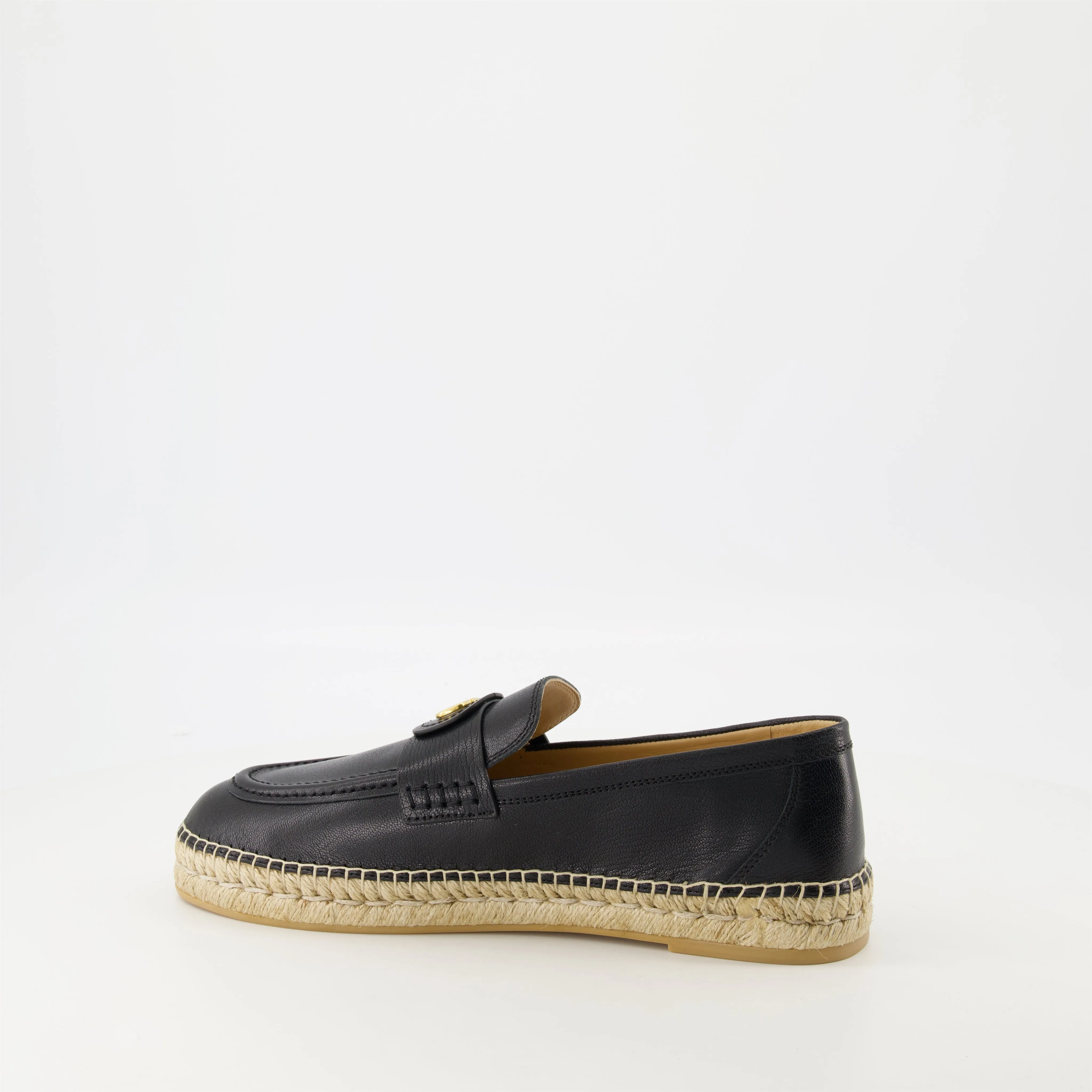 VLogo Black Leather Espadrilles
