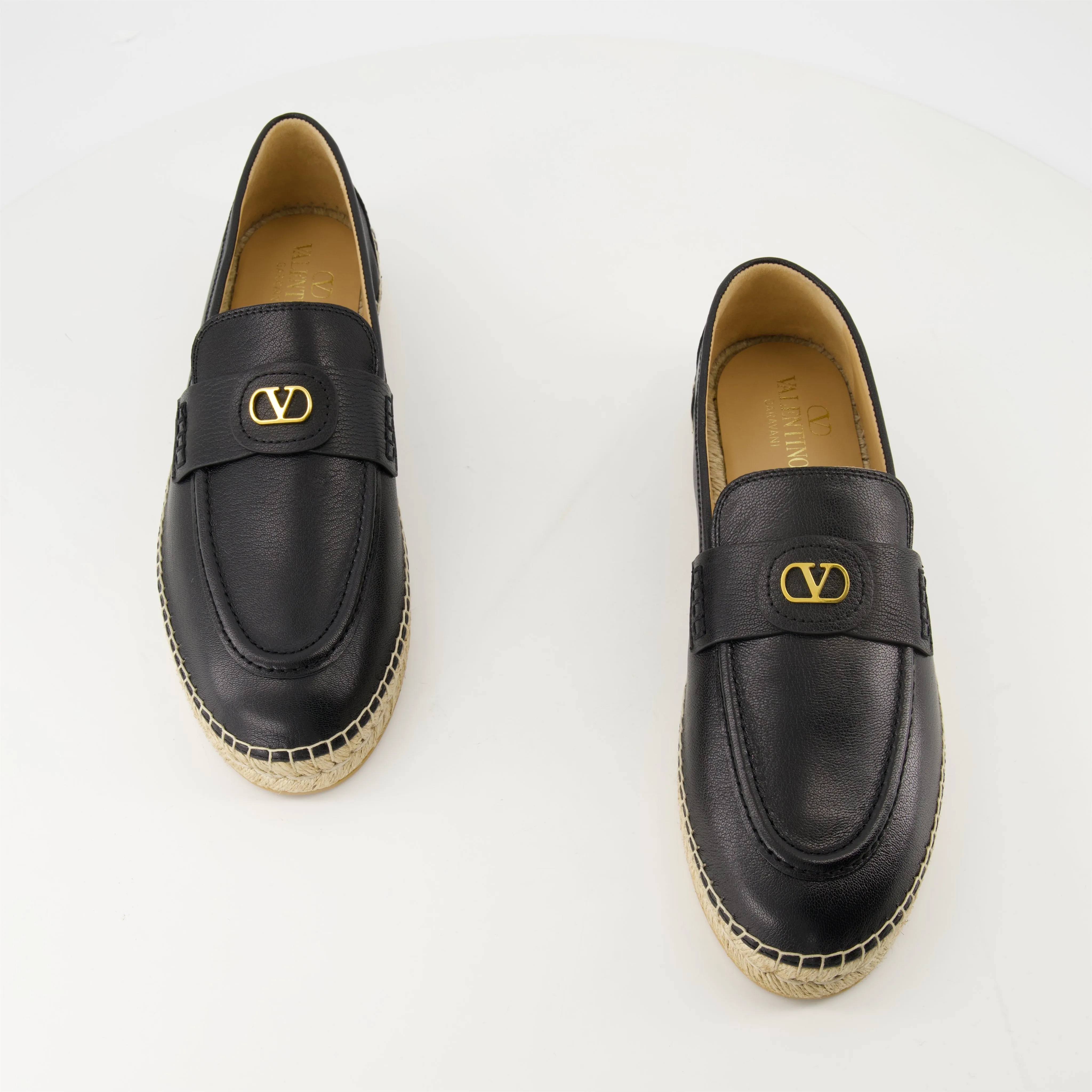 VLogo Black Leather Espadrilles