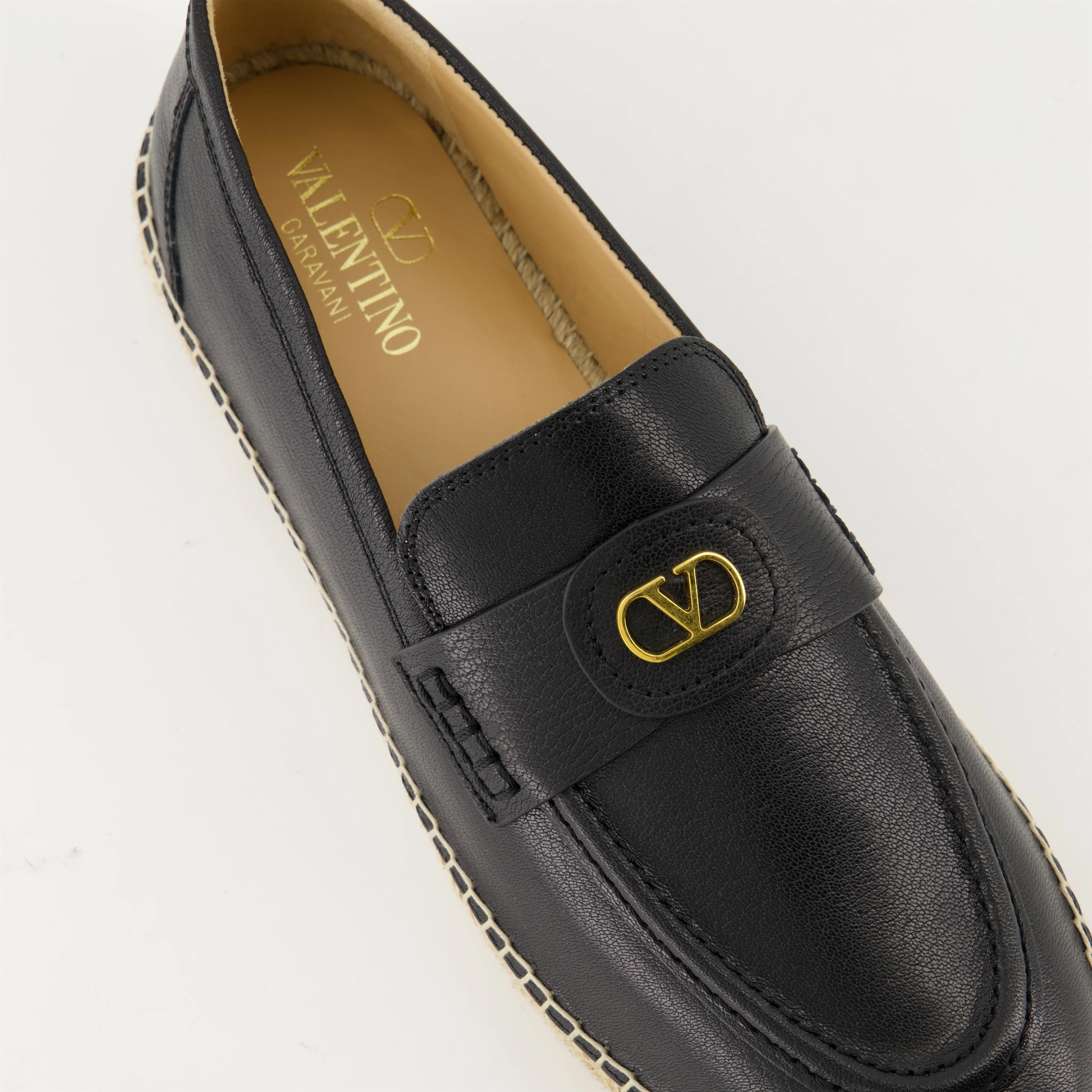 VLogo Black Leather Espadrilles