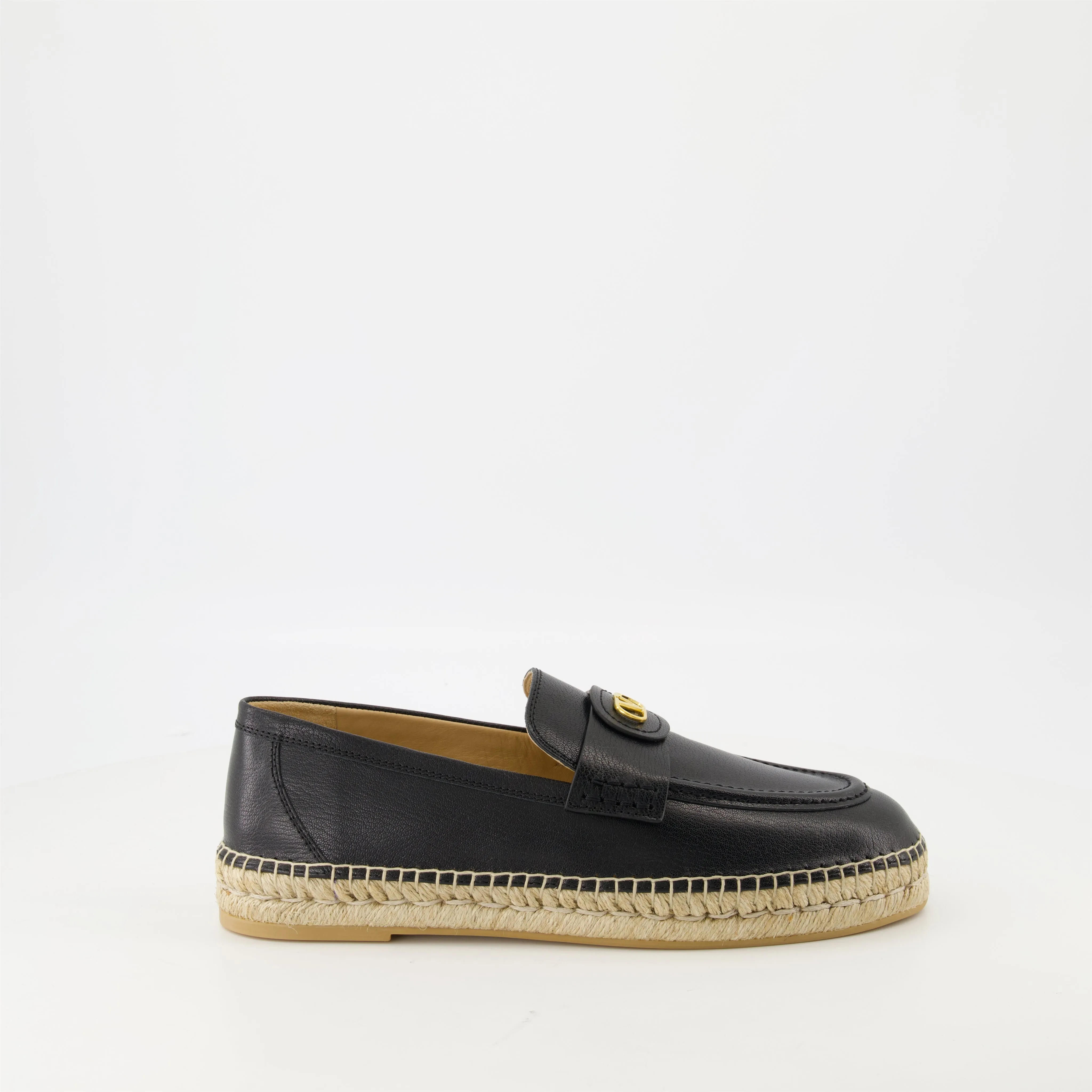 VLogo Black Leather Espadrilles