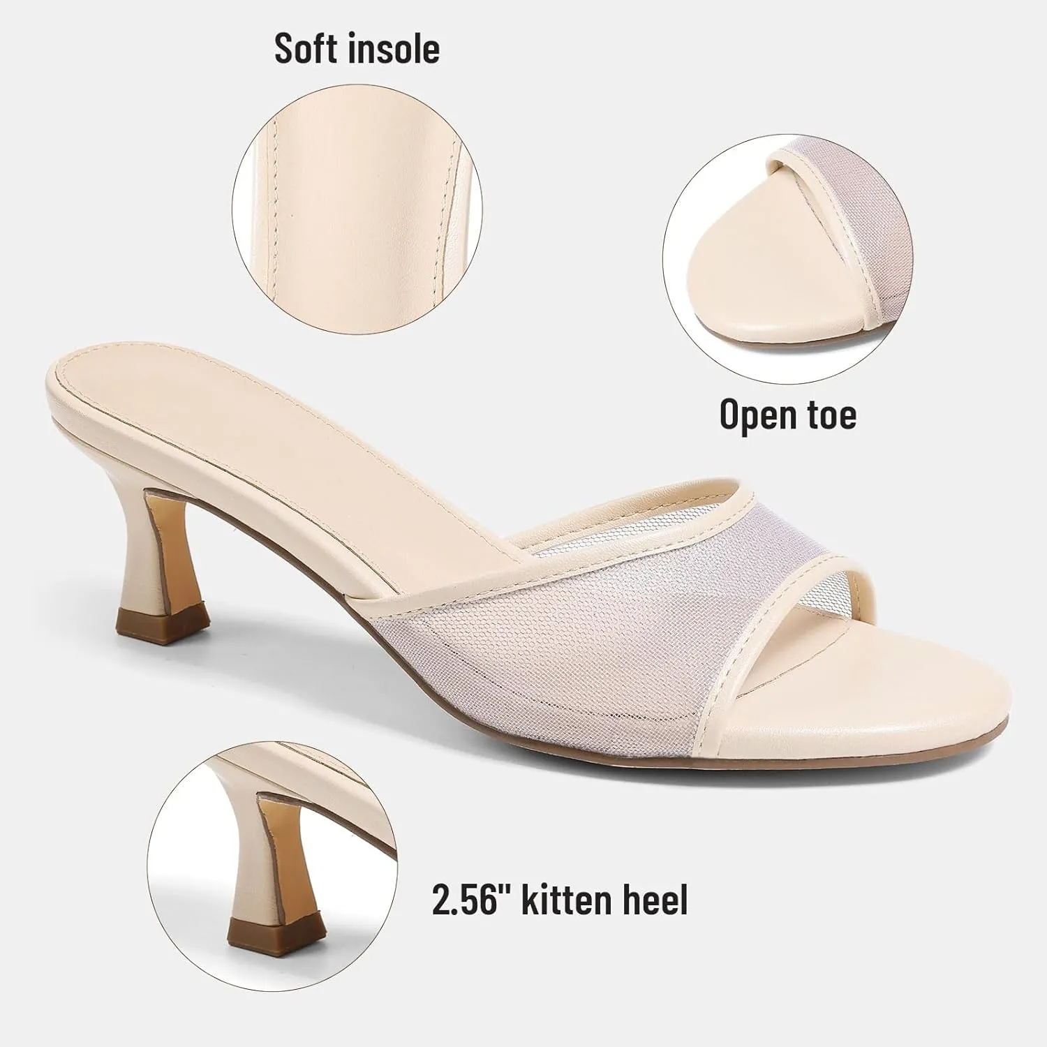 VOMIRA Heeled Sandals for Women Round Open Toe Slip On Kitten Heels Slides Sandals Leopard Mesh Black Heels Summer Party Dressy Heels Stiletto Slingback Heels