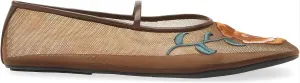 VOMIRA Nude Mesh Ballet Flats for Women Embroidered Floral Round Toe Mary Jane Flats Casual Comfortable Ballerina Flats with Strap