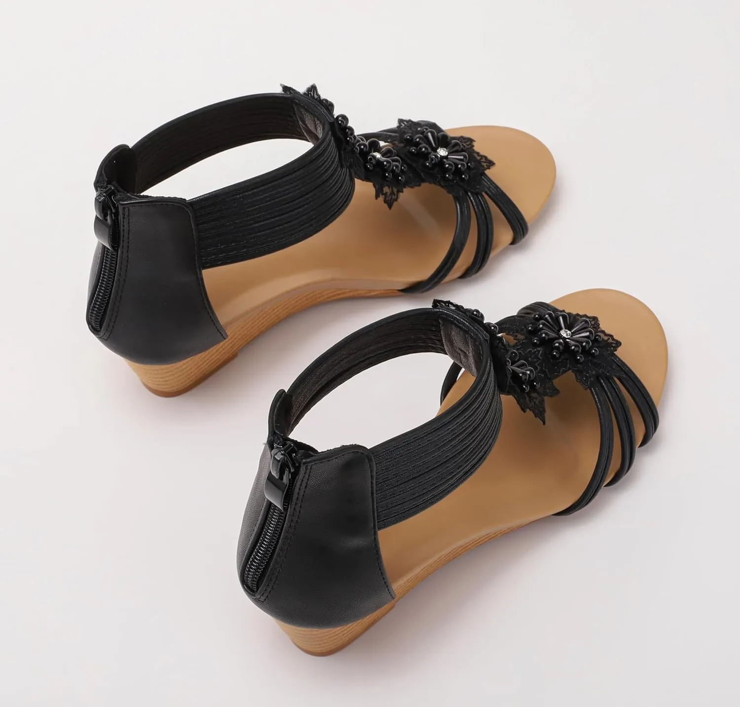 Wedge Sandals for Women Summer Open Toe Fashion Dress Shoes Flower Rhinestone Casual Ankle Strap Platform for Walking Beach Vacation Comfortable Dressy Sandals